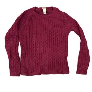 Vintage LL Bean Cable Knit Red Fisherman Sweater Womens Size Large Cotton Crew
